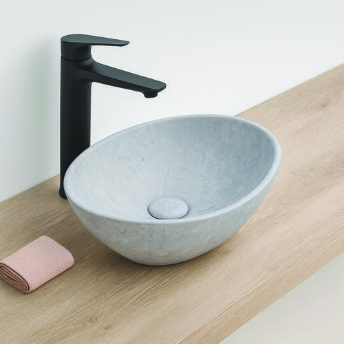 Vasque ovale à poser HANA en céramique 40,5 x 33 x 14 cm - Marbre gris